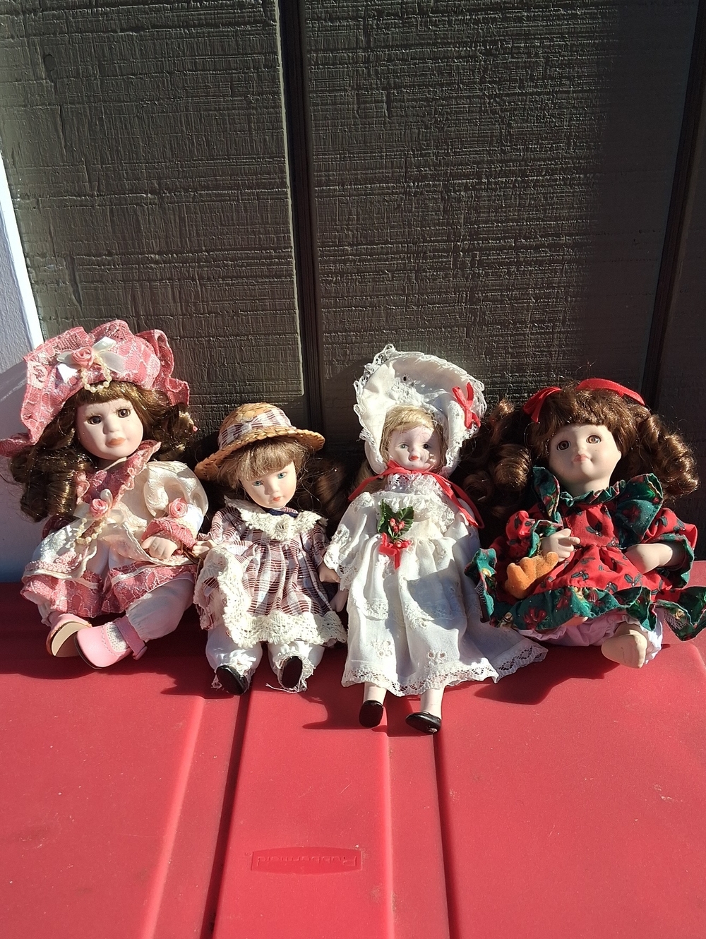 Set of 4 Porcelain Collector Dolls - Pink, White, Red, Floral